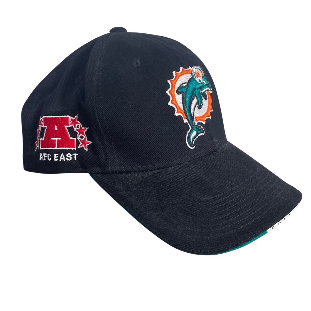 Reebok Miami Dolphins Hat Mens Black AFC East Embroidered Adjustable NFL Cap
